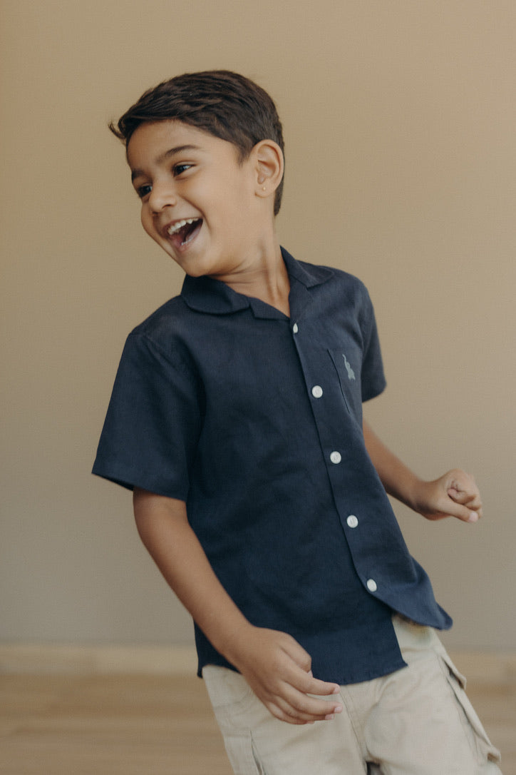 Pure linen shirt navy blue