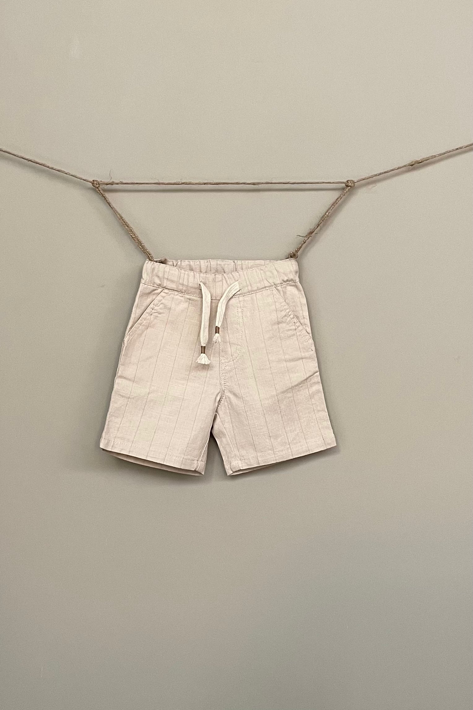 Ivory striped linen shorts