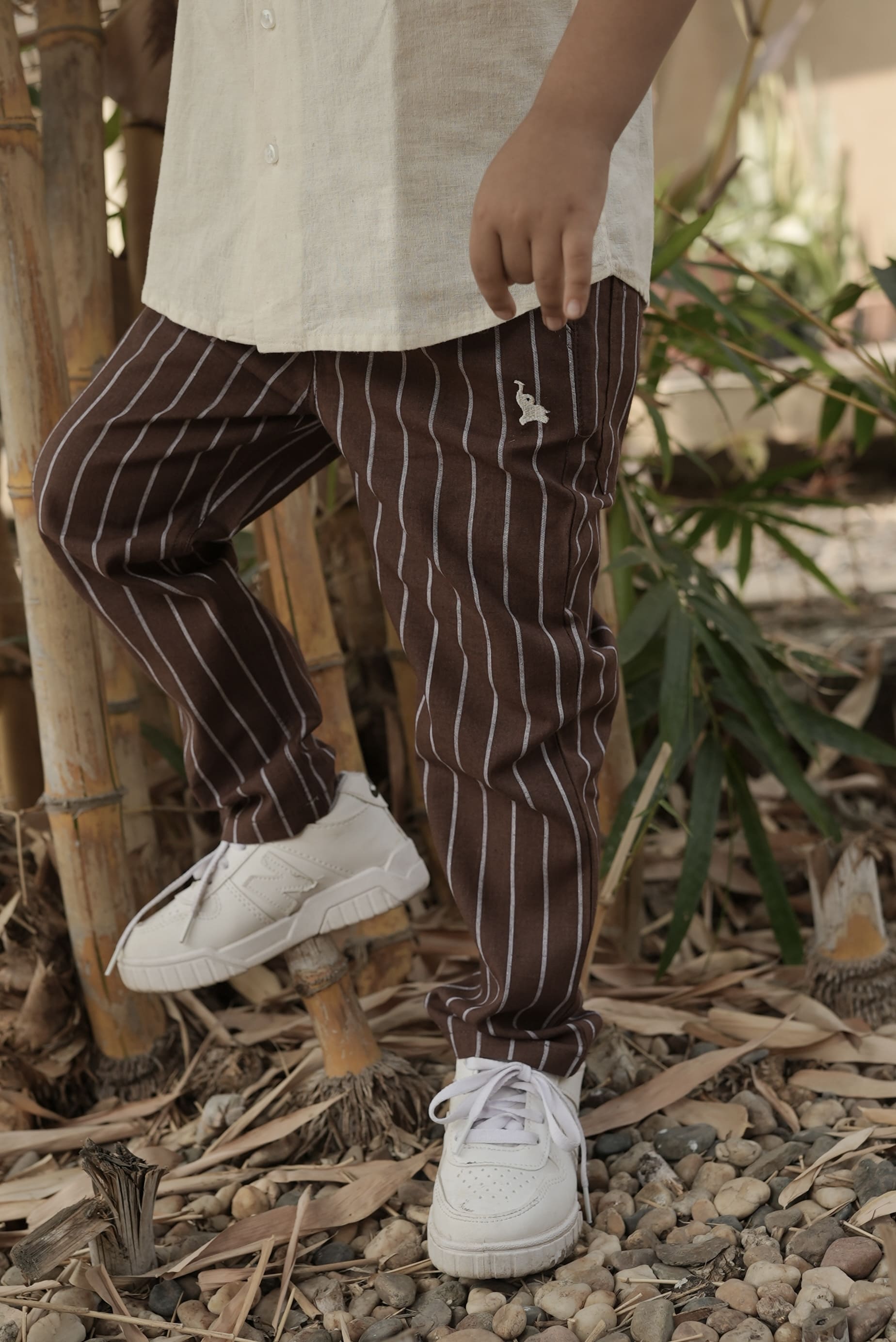 Brown striped linen pants