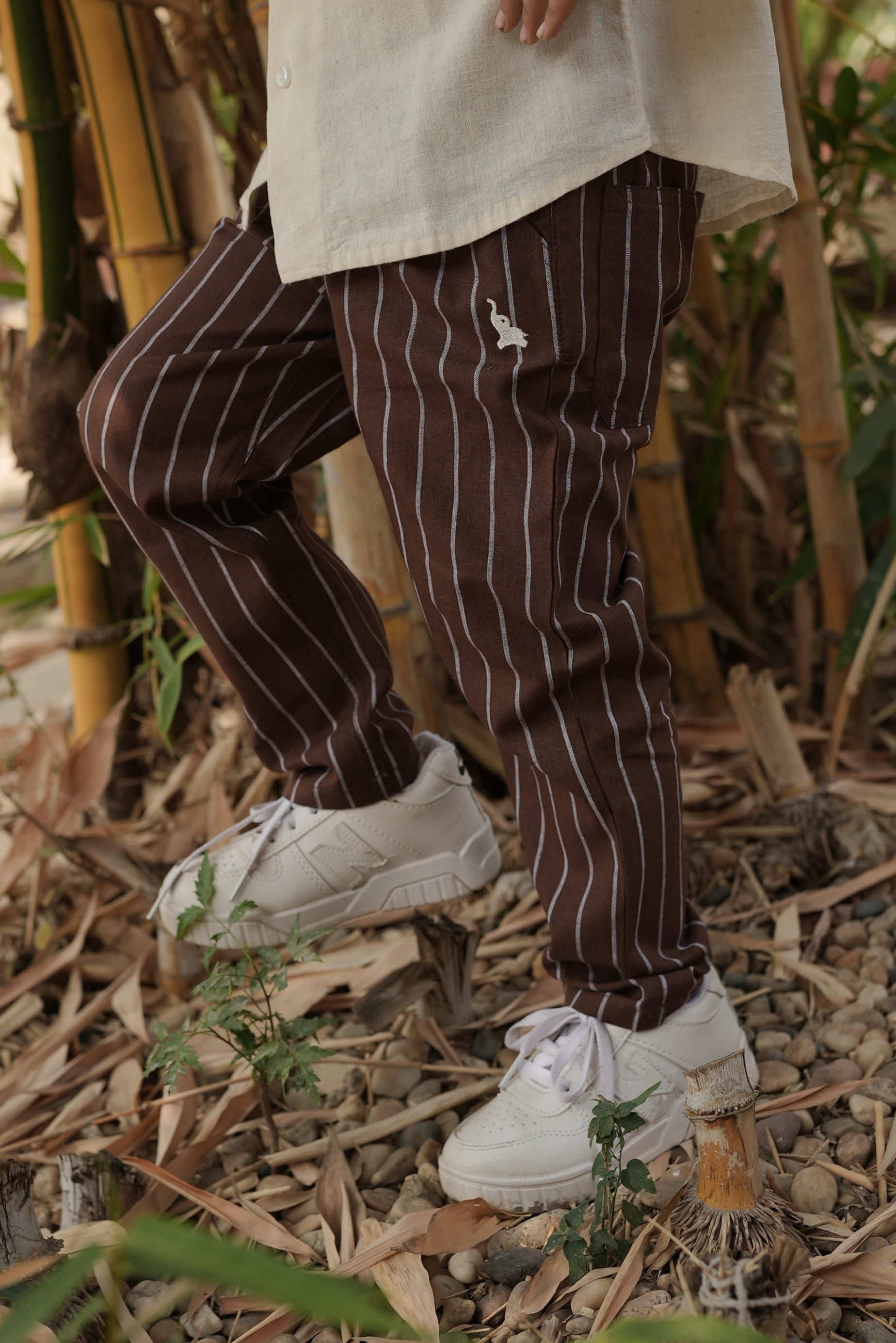 Brown striped linen pants
