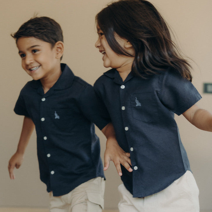 Pure linen shirt navy blue