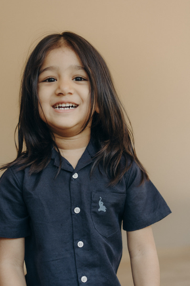 Pure linen shirt navy blue