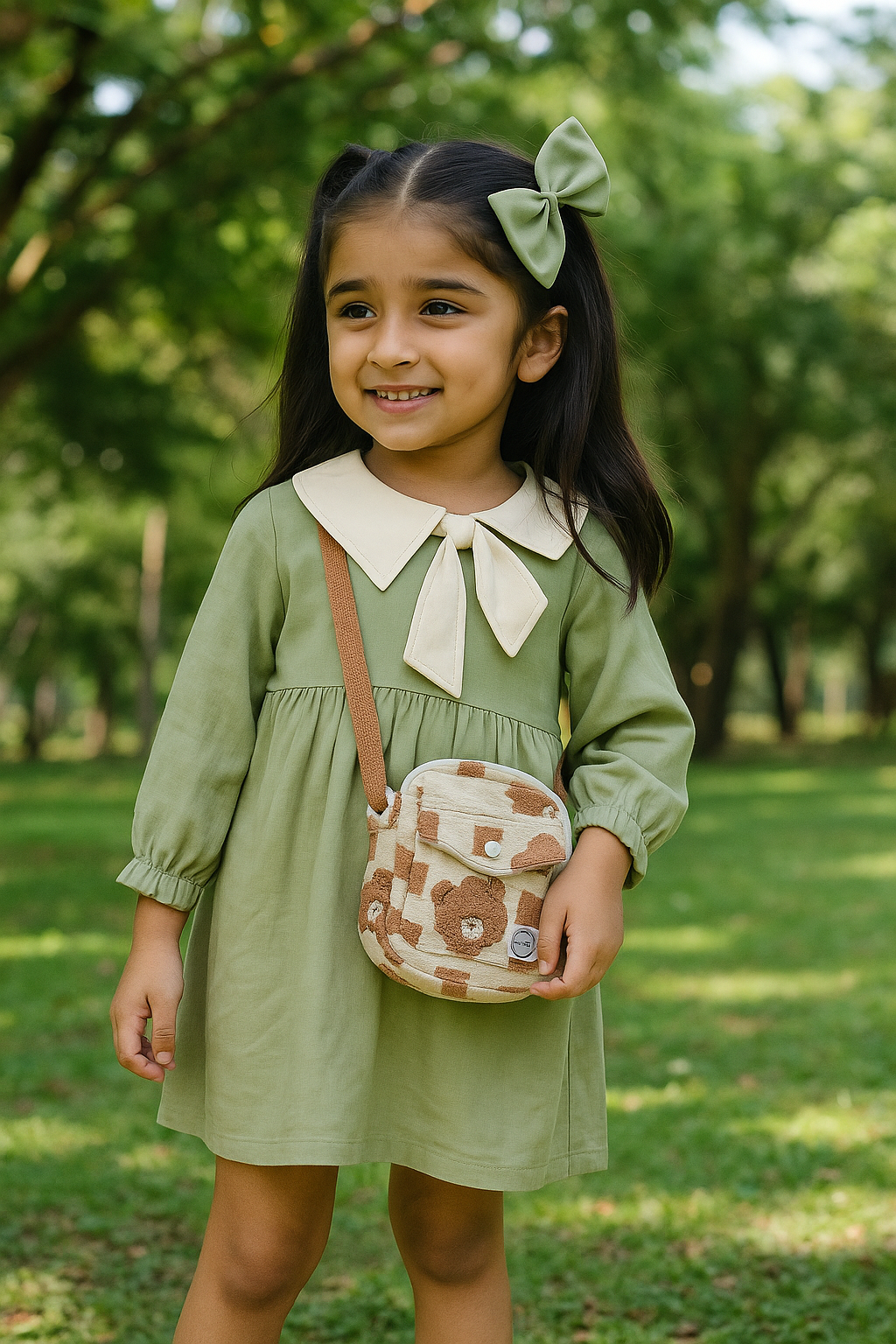 Sage Bow Collar Dress